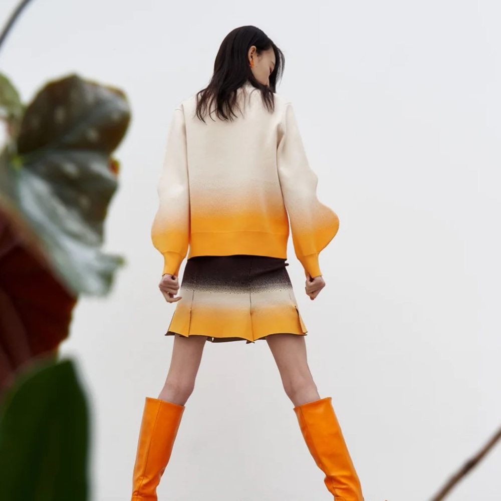 PH5 Cream and Orange Liko Gradient Print Mockneck with Wavy Sleeves l - Picture 5 of 7